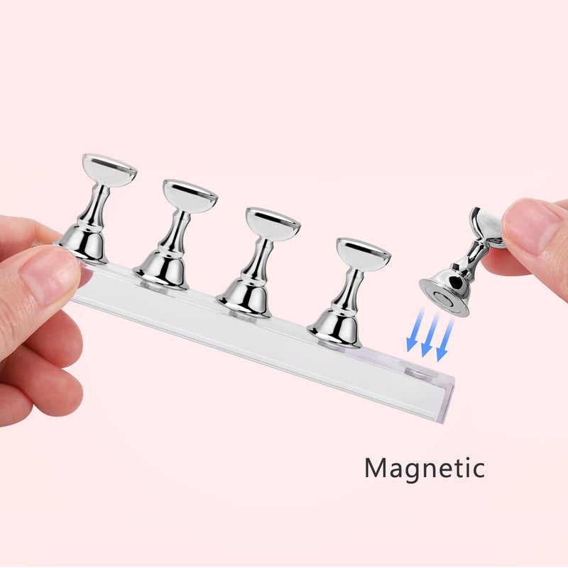 Etercycle Nail Stand Acrylic Nail Art Display Stand Practice Nail Holder for Painting Nails Magnetic Practice Stands with Double-sided Tape For DIY Salon Supplies (Silver) - Image 2